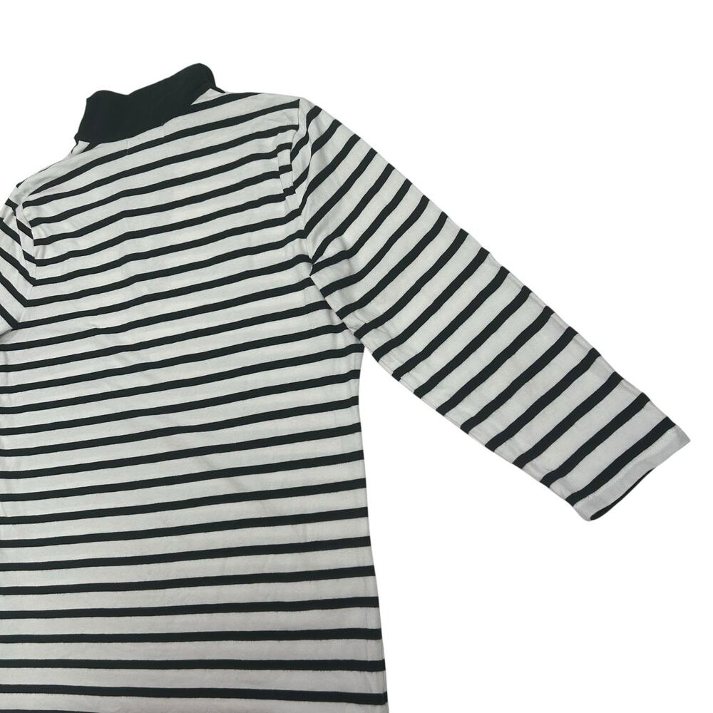 L-RL Lauren Active 1/4 Zip Mock Neck Stripe Top White Black Sz L Pickleball Golf - Picture 5 of 11